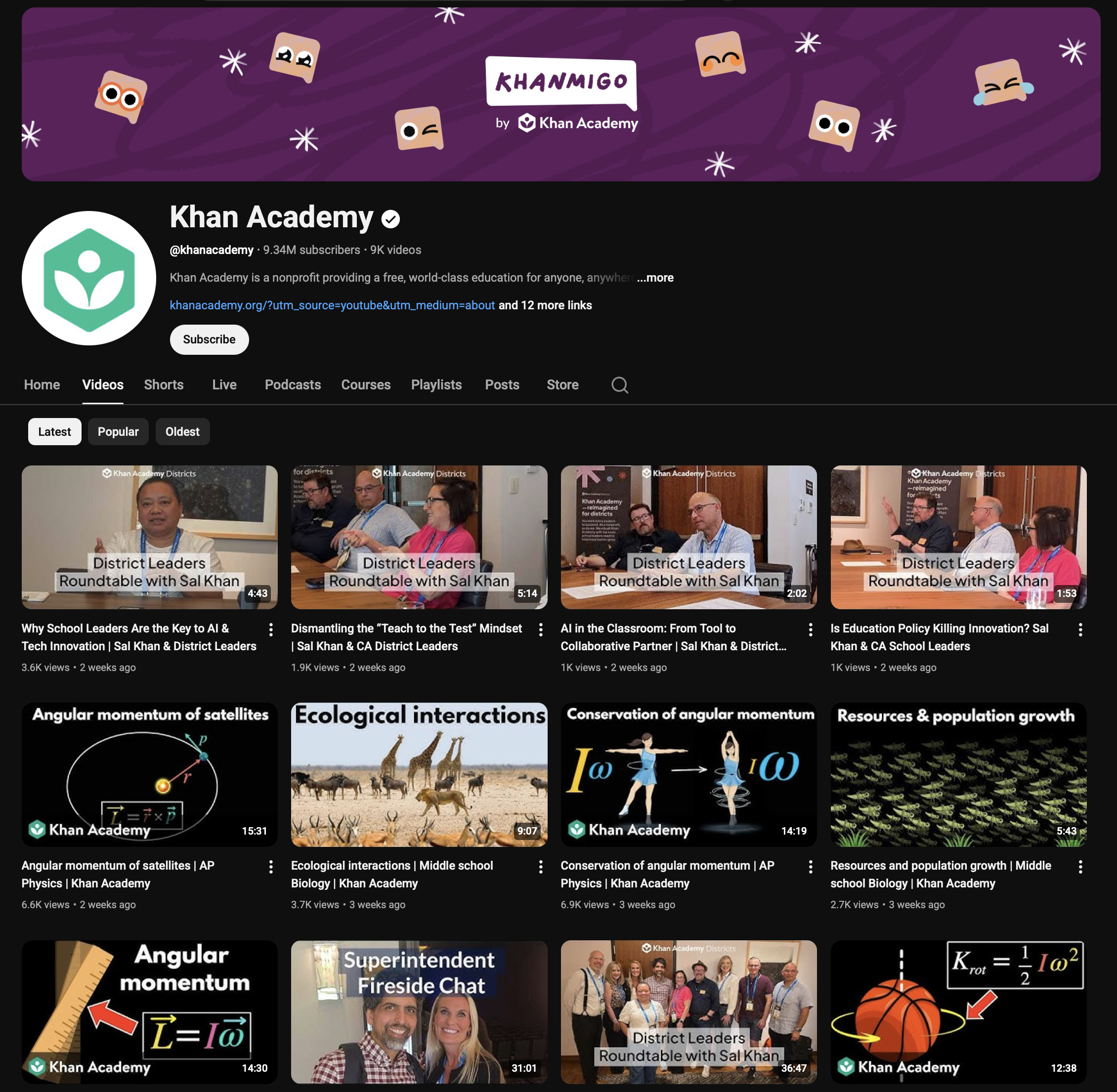 Khan Academy YouTube channel