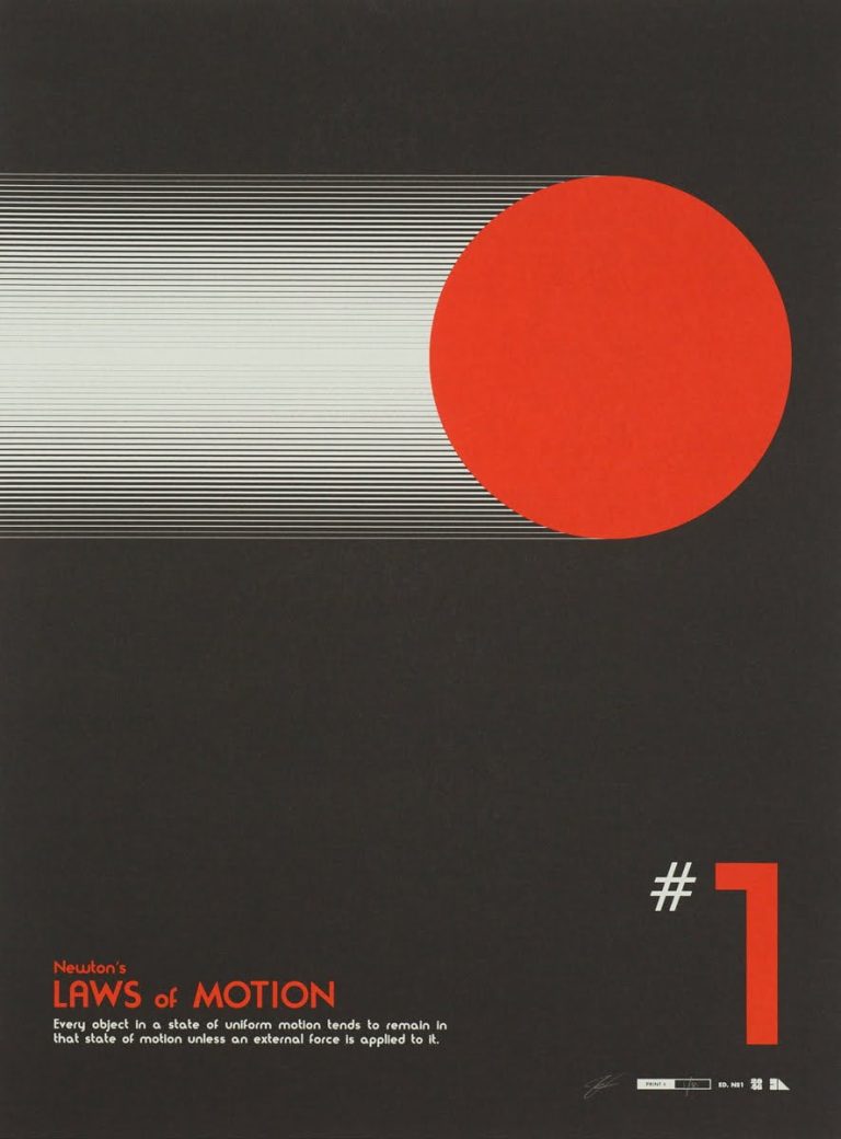 Newton's First Law of Motion physics poster design by 2046 Print Shop