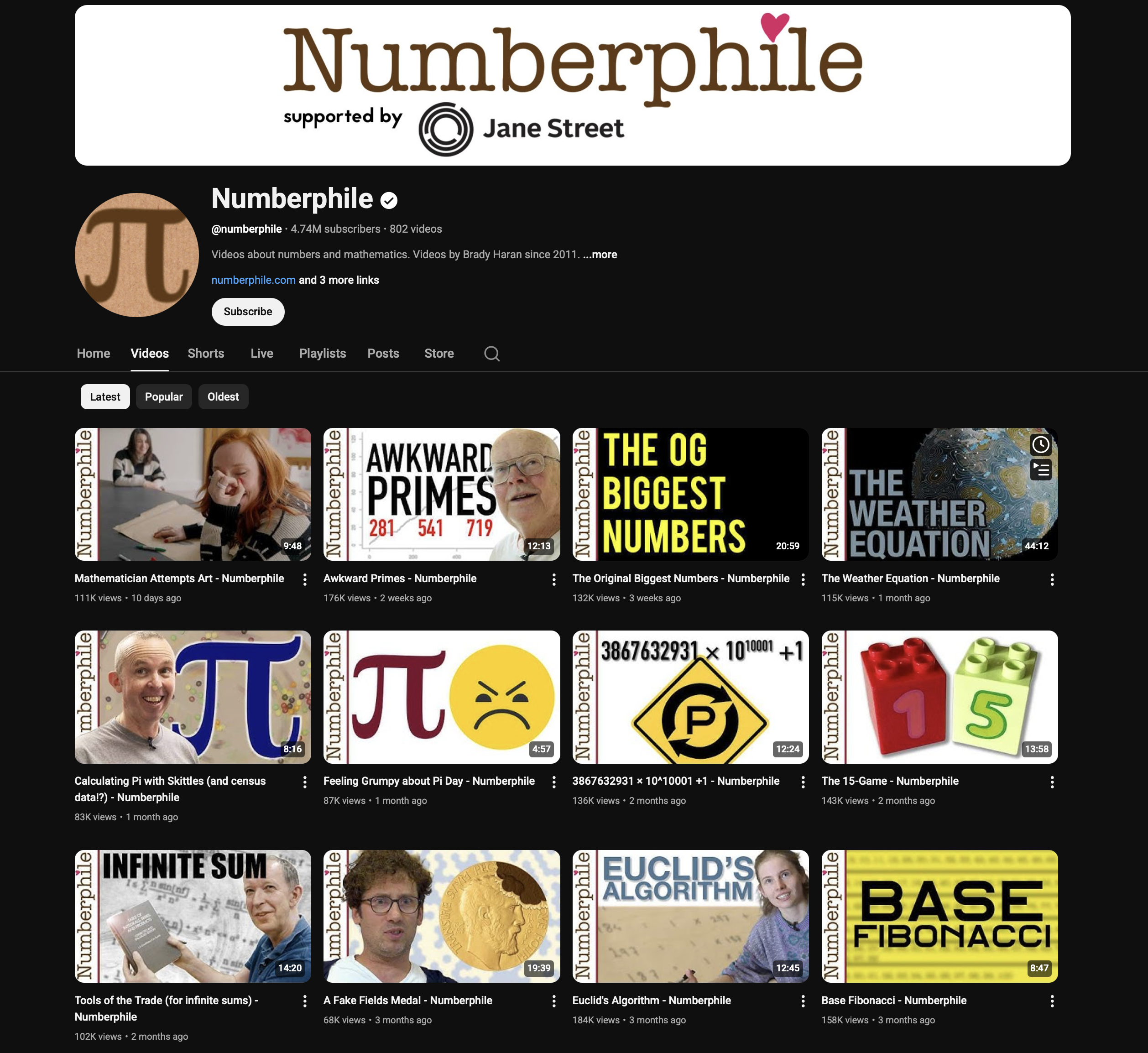 Numberphile YouTube channel